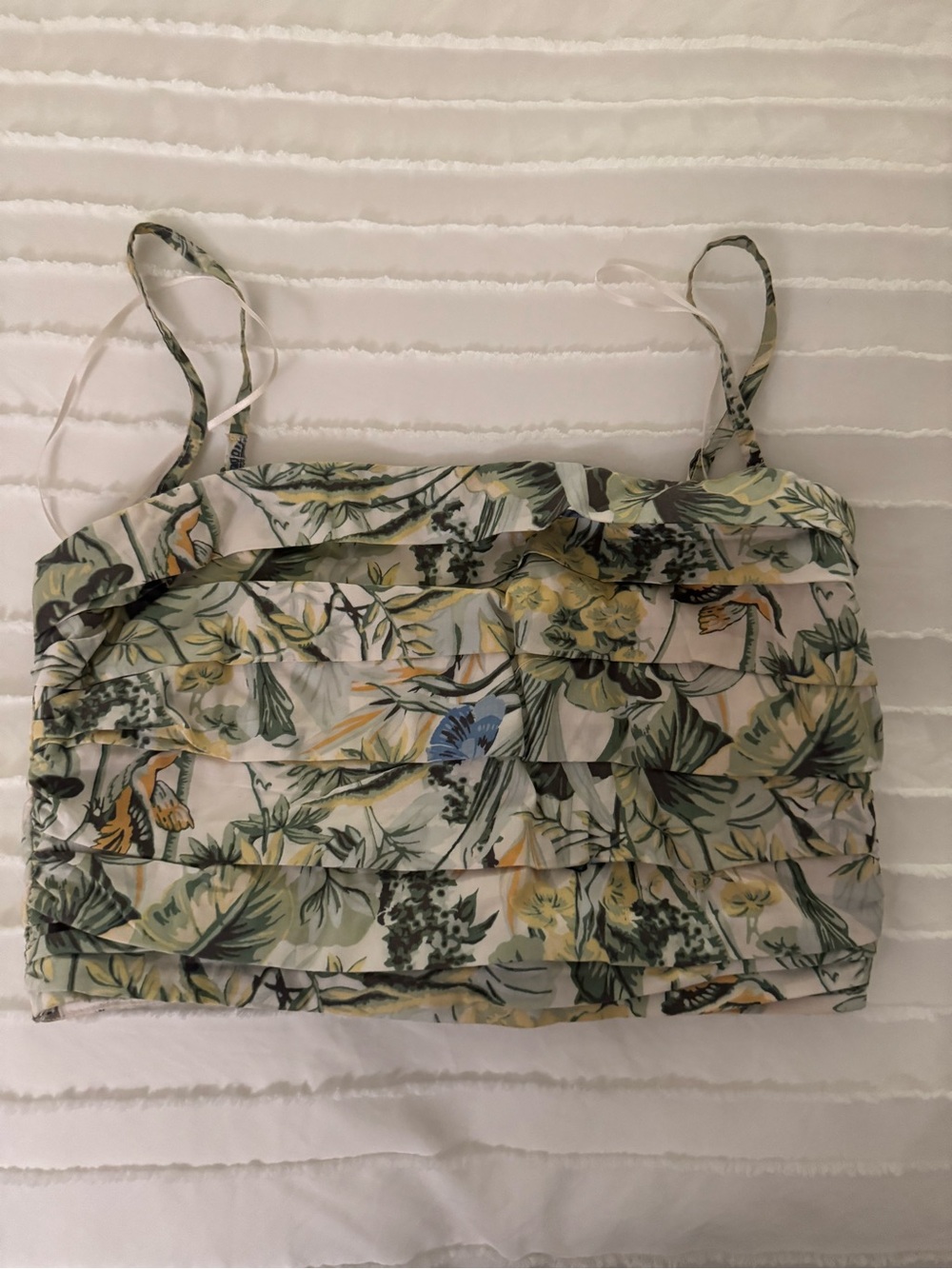 Abercrombie & Fitch Floral Smocked Crop Cami - Green, Blue, Yellow